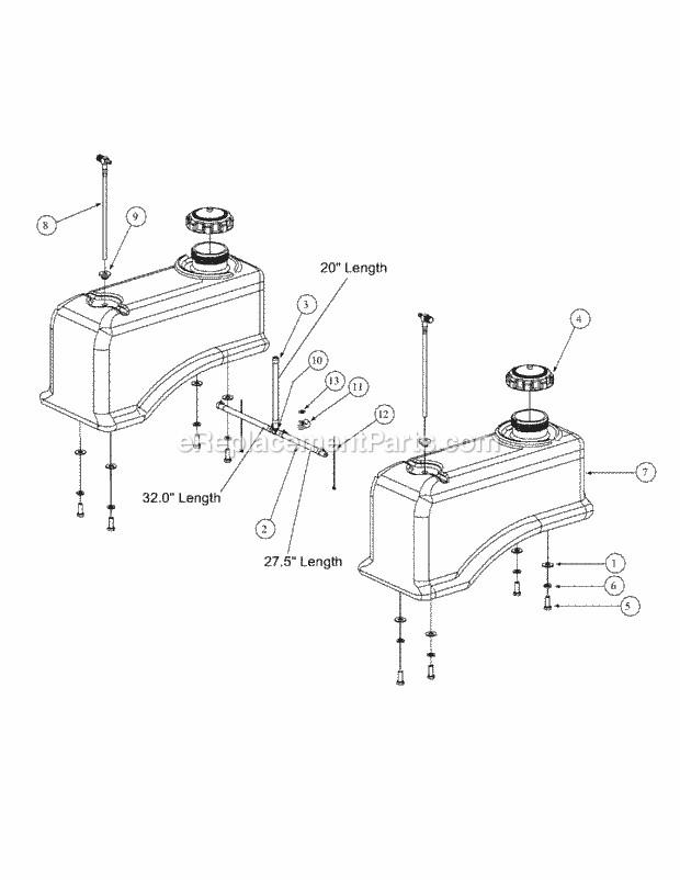 Fuel Tank Assembly Diagram and Parts List for M60-KW 53AH5D8X750 Cub Cadet Sprayer